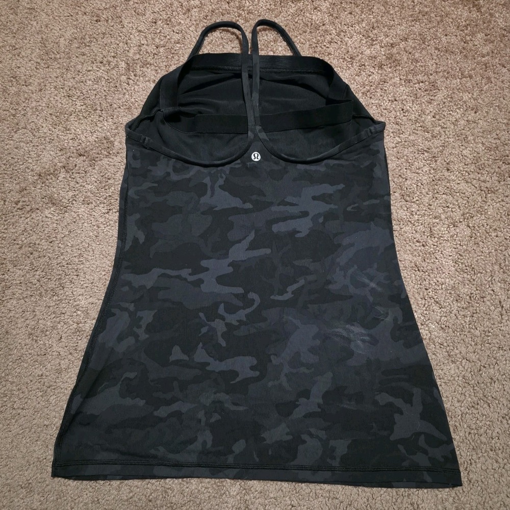 Lululemon Cool Racerback Bonded Tank Womens 10 Black Camo Light Fitted Racerback